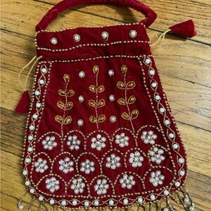 Embellished Red Velvet Handbag